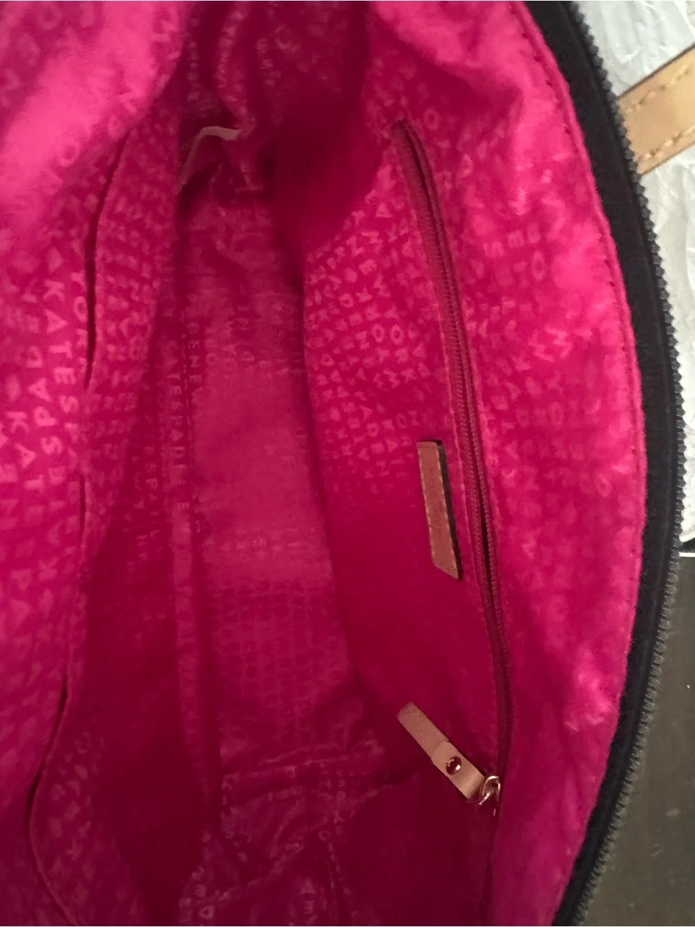kate spade Black Nylon Tote with Tan Leather Handles and Gold Plaque